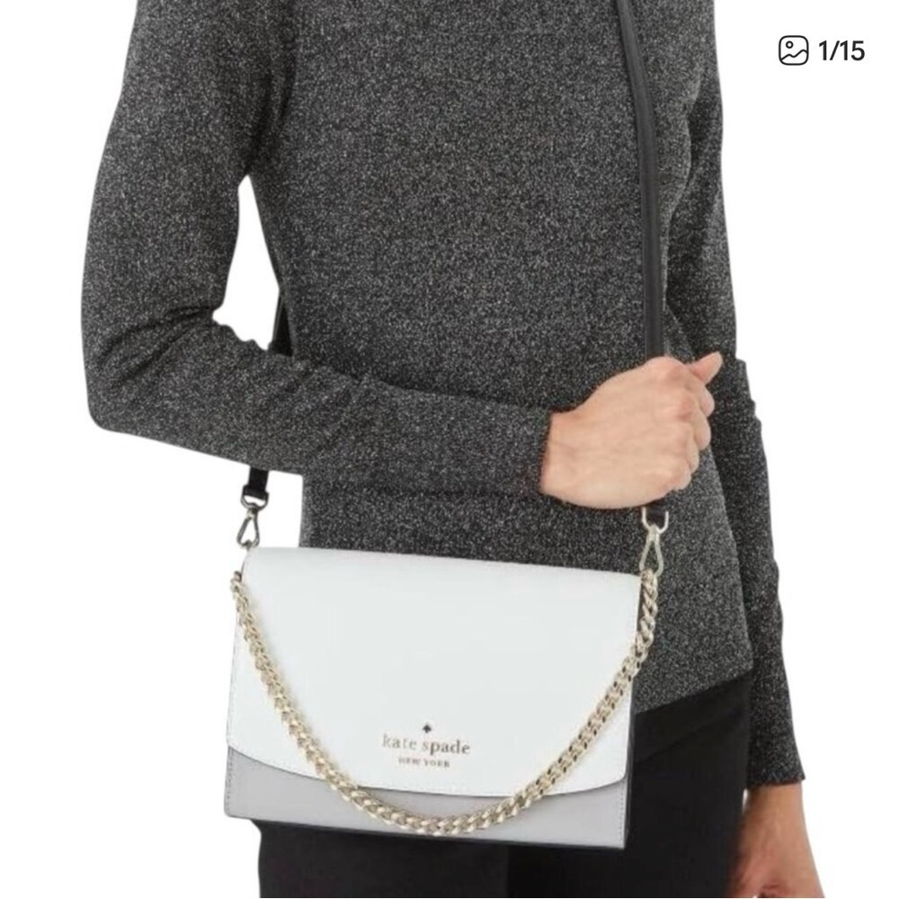 Kate Spade Carson Crossbody Bag Gray Saffiano Leather Colorblock Chain Strap